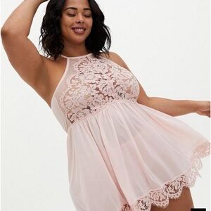 Torrid Lace Halter Babydoll in Lotus (Very Light Pink)